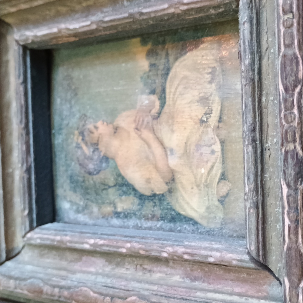 Antique Pair of Small Picture Frames with Vintage Artwork Size 4" x 5" Woman - Picture 3 of 5